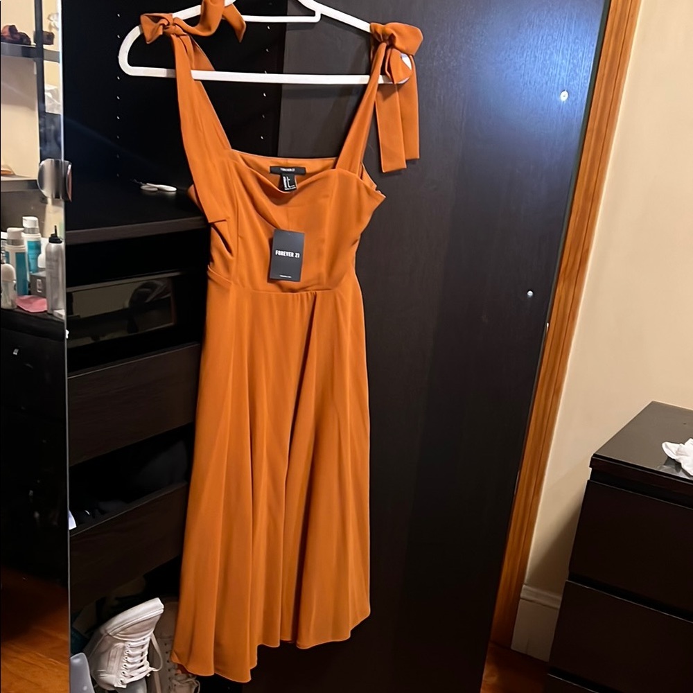Forever 21 Orange Midi Sundress Spaghetti Strap Wedding Guest